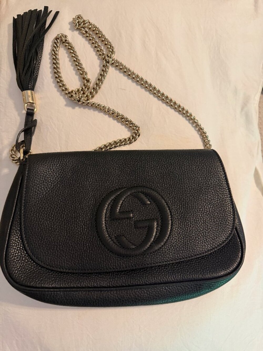 Authentic Gucci Soho Black Leather Chain Crossbody Bag